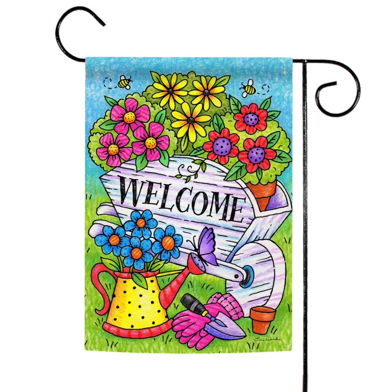 Toland Home Garden Yellow and Blue "WELCOME" Floral Wheelbarrow Outdoor Rectangular Mini Garden Flag 18" x 12.5"